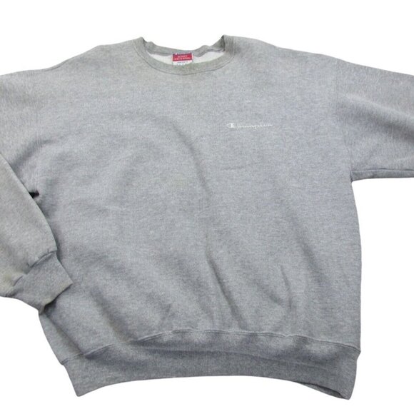 Champion Authentic Sweatshirt Mens Large Gray Fleece Lined Script‎ Logo Pullover - Picture 1 of 10